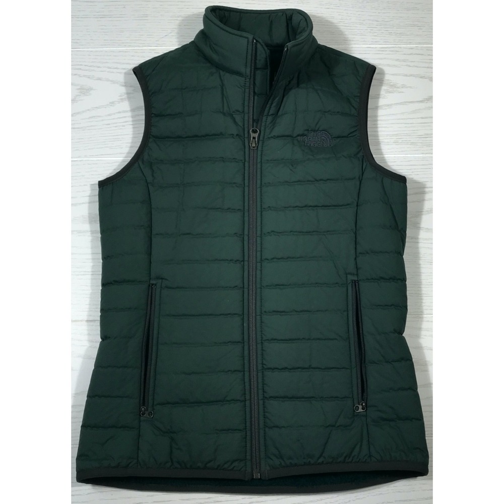North Face Quilted Polartec Vest Women Small Green Full Zip Pockets Lightweight